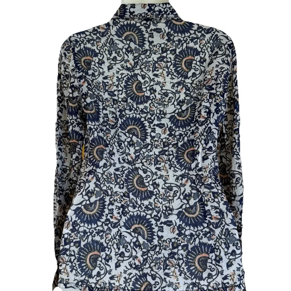 Tory Burch Blouse Cotton‎ Vines Floral Button Up Sz 2 Boho Hippie Festival